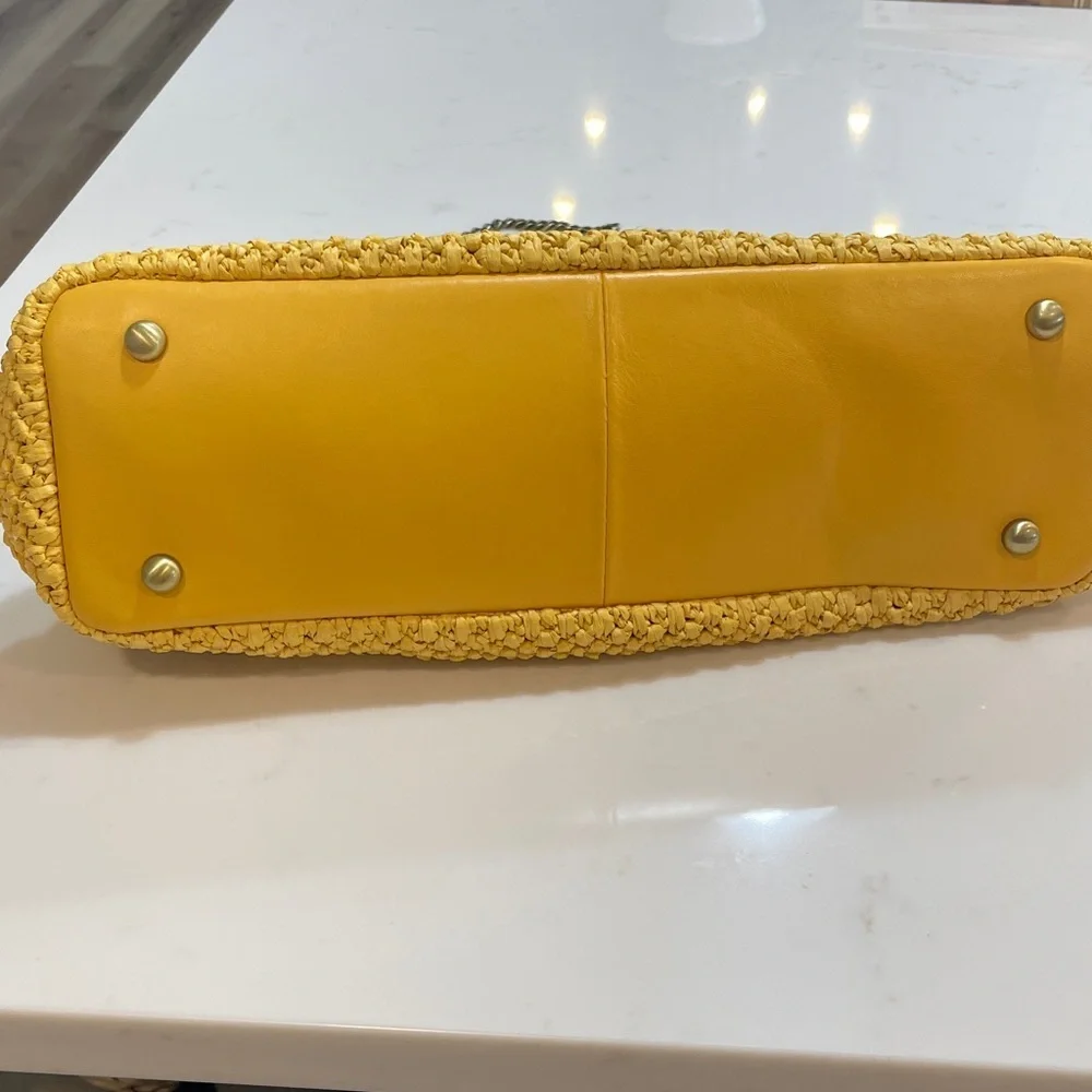Patricia  Nash butter yellow Woven Raffia vintage inspired Satchel shoulder bag